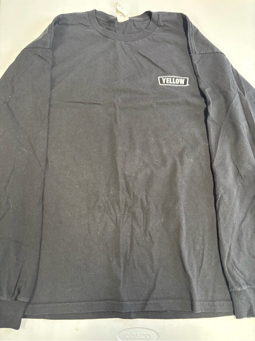 Hanes Black Long-Sleeve Tee with Small 'YELLOW' Chest Patch